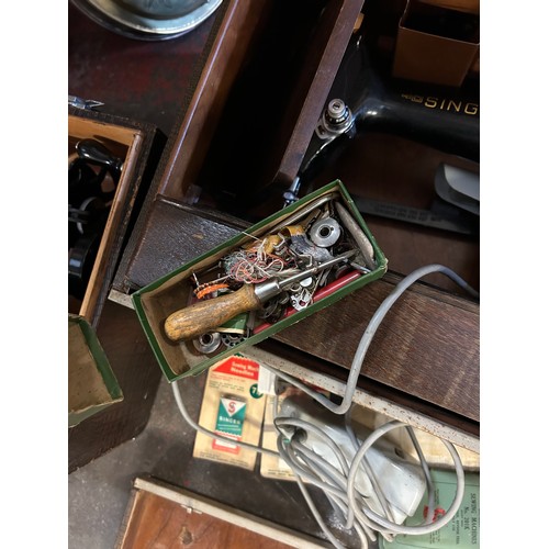 431 - Two Cased Vintage Singer Sewing Machines And Accessories One Plug In, See Photos