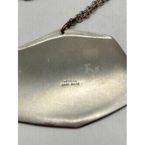 63 - Vintage 1960's Moda Hand Made Pendant On Chain. Stainless Steel?