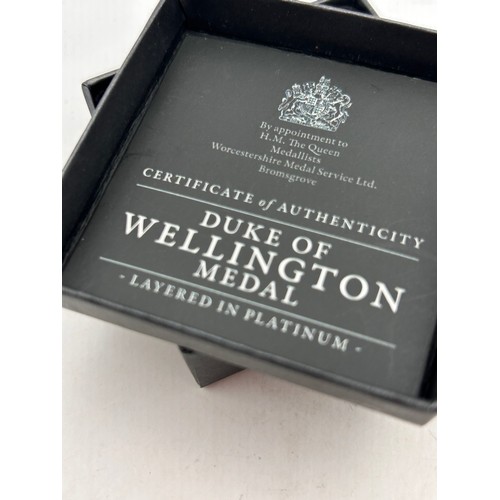 71 - Duke Of Wellington Medal , With Box And COA, Layered In Platinum.