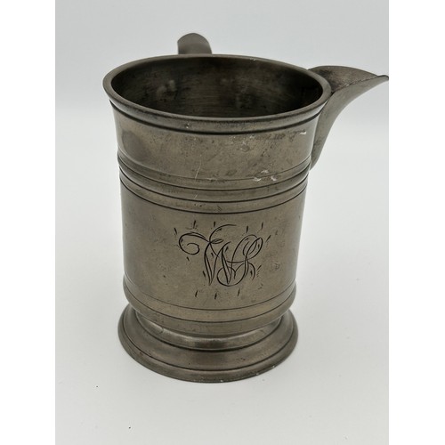 17 - Antique Pewter Pint Measure , From The Swan In Stud?? Herts.