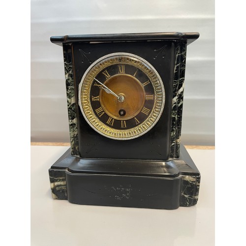 33 - French Slate Mantle Clock 8.5” x 9”. Working When Tested.