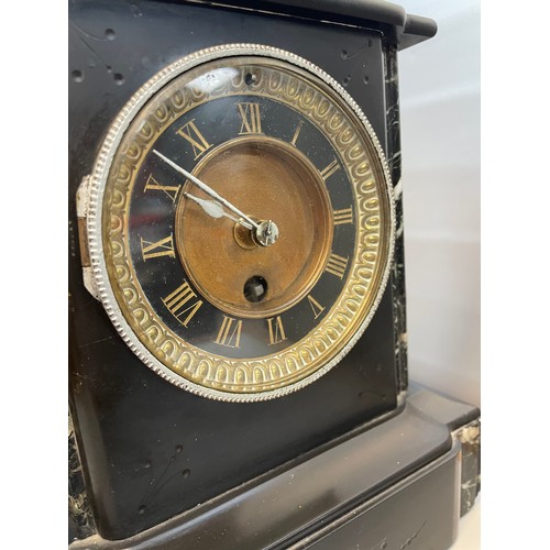 33 - French Slate Mantle Clock 8.5” x 9”. Working When Tested.