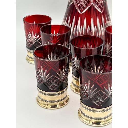 209 - Absolutely Stunning French Deco Drinks Set, Ruby Cut Crystal On Silver Bases, Retailed By Zivy Frere... 