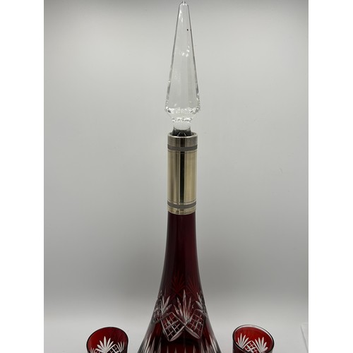 209 - Absolutely Stunning French Deco Drinks Set, Ruby Cut Crystal On Silver Bases, Retailed By Zivy Frere... 