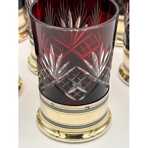 209 - Absolutely Stunning French Deco Drinks Set, Ruby Cut Crystal On Silver Bases, Retailed By Zivy Frere... 