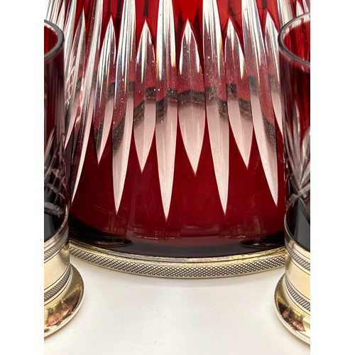 209 - Absolutely Stunning French Deco Drinks Set, Ruby Cut Crystal On Silver Bases, Retailed By Zivy Frere... 