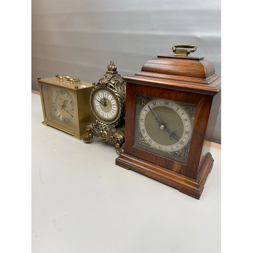 45 - Three Clocks Including Battery/Elec/Man Etc, Brass , Wood.