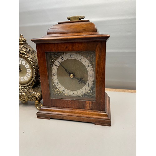 45 - Three Clocks Including Battery/Elec/Man Etc, Brass , Wood.