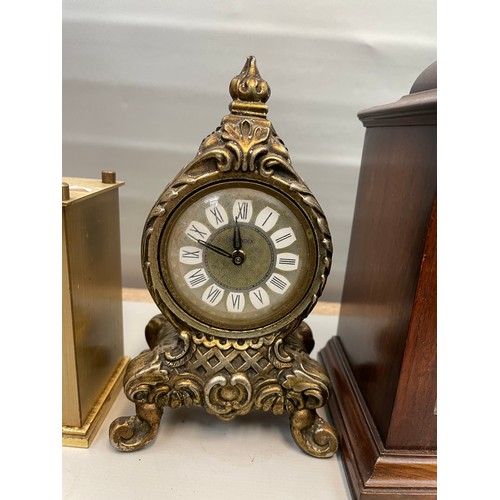 45 - Three Clocks Including Battery/Elec/Man Etc, Brass , Wood.