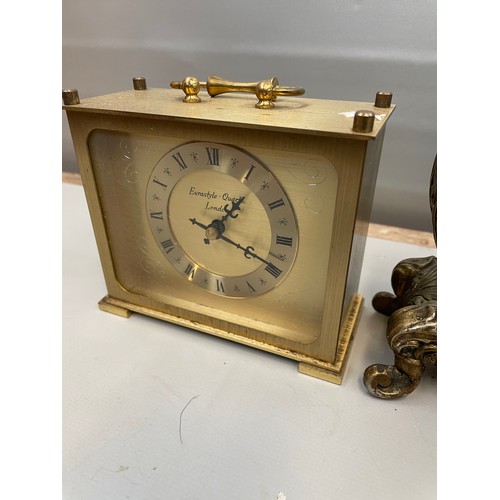 45 - Three Clocks Including Battery/Elec/Man Etc, Brass , Wood.