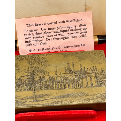 215 - Boxed Brass Paperweight, With The Royal Pavilion At Brighton Etched 4.5