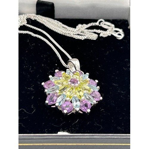 229 - Great Looking Target Pendant With Peridot, Topaz And Amethyst On Silver Chain