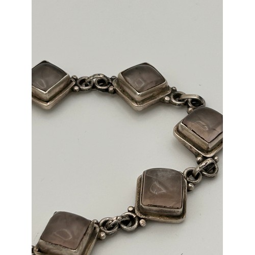 233 - Vintage Silver And Polished Stone Bracelet