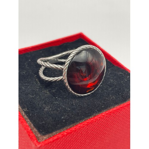 244 - Silver Ring With Large Red Stone.