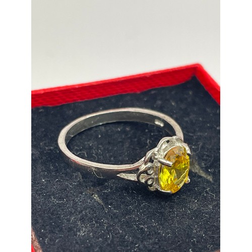 247 - Silver Ring With Yellow Stone.