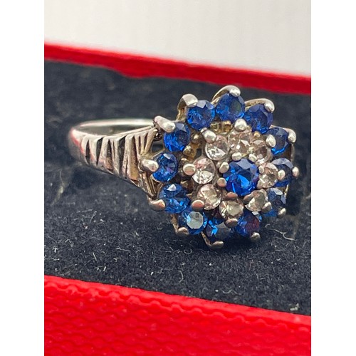 254 - Silver Ring With Blue And White Stones.