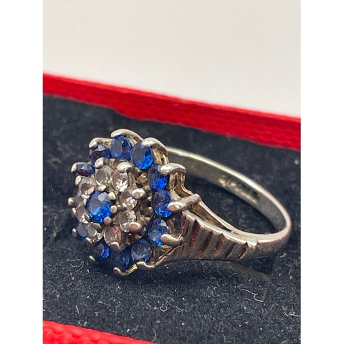 254 - Silver Ring With Blue And White Stones.