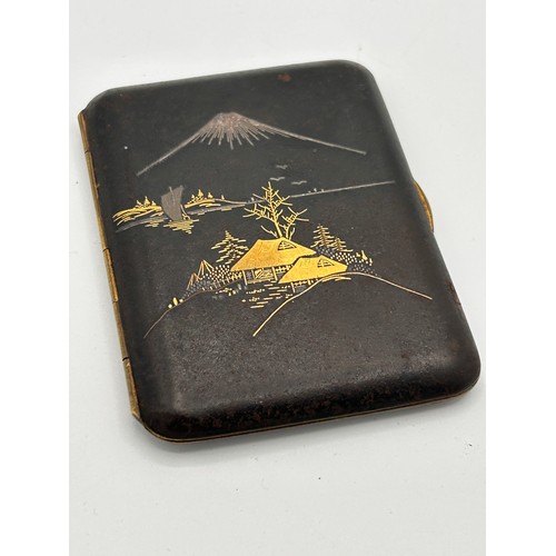 277 - Antique Japanese Damascene Card/Cigarette Case, Inlaid With 24k Gold And Silver.