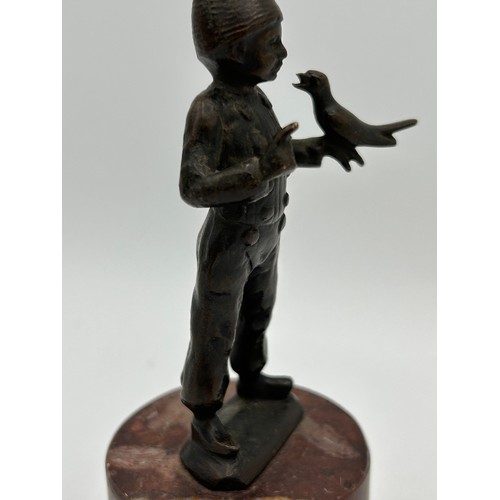 286 - Lovely Detail Bronze , Boy With Bird, Standing 5