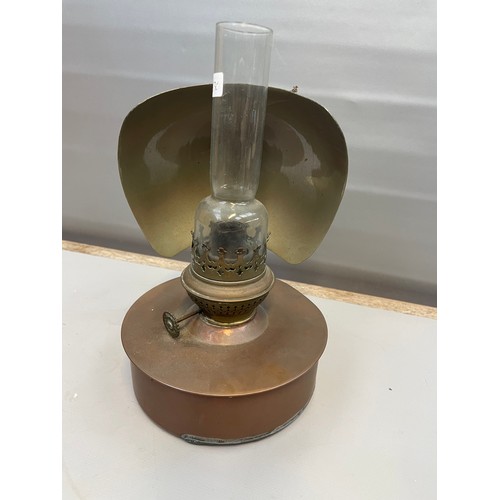 128 - Vintage Brass And Copper Oil Lamp.