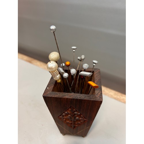 361 - Collection Of Vintage Hatpins In Deco Style Container.