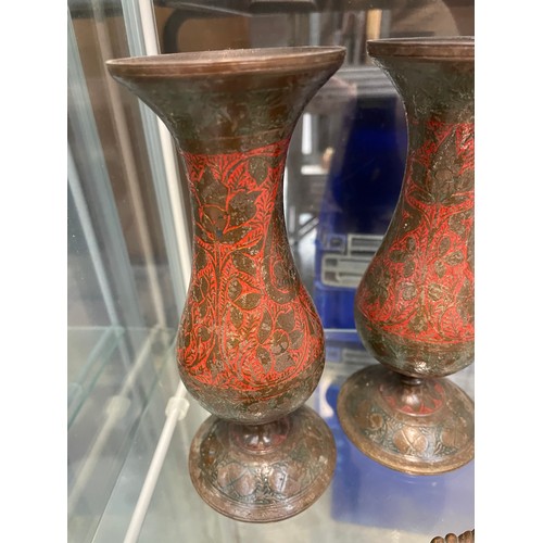 357 - A Pair Of Brass Painted Vases Plus Lion Shaped Pin Tray.