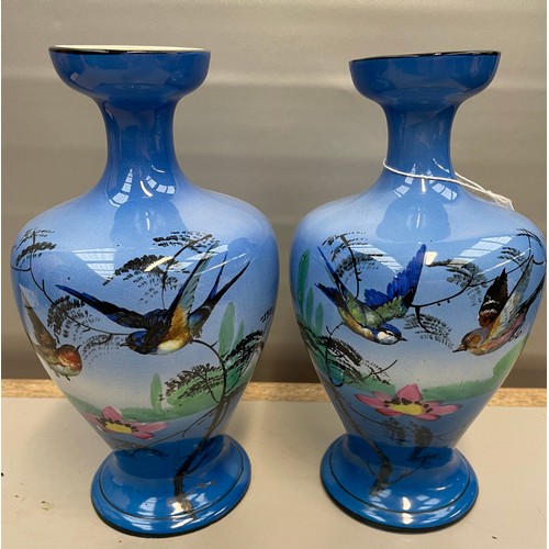 391 - Pair Of Blue Hand Painted Ceramic Vases By Troy Pottery 8