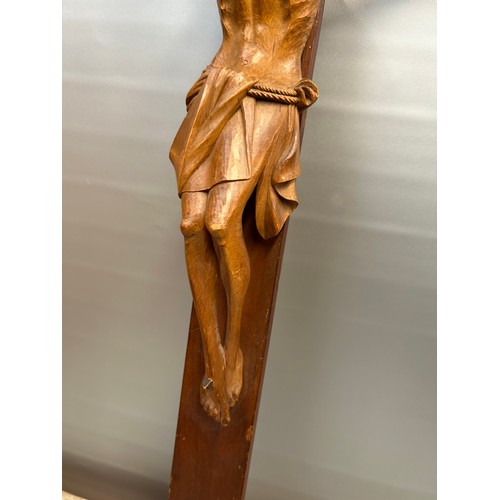 580 - Wooden Wall Hanging Jesus On The Crucifix , Damage To Arm But Been Repaired 3ft x 18