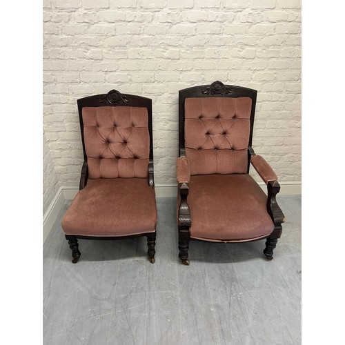 606 - Two Chairs On Castors With Pink Upholstery