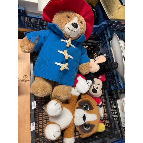 202 - Tray Of Teddy’s Including Paddington And Minnie Mouse.