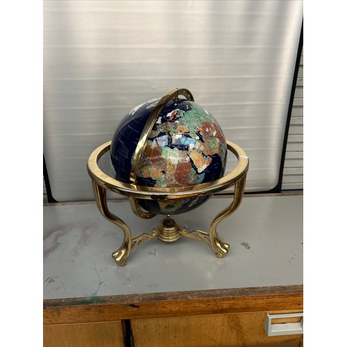 176 - Stunning Gemstone Globe on Brass Stand With Compass Standing 20 Inches