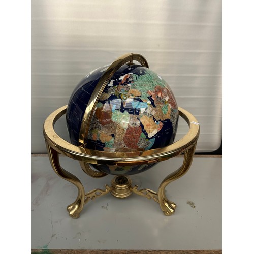 176 - Stunning Gemstone Globe on Brass Stand With Compass Standing 20 Inches