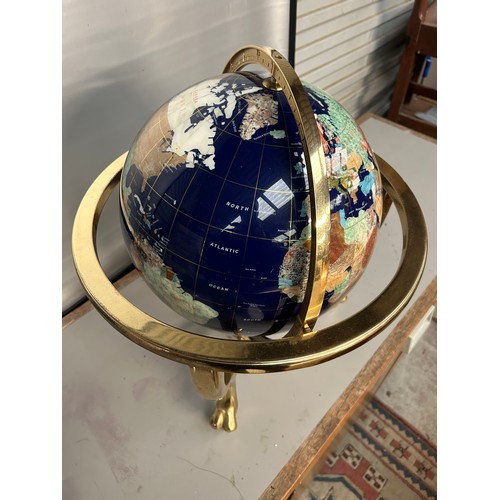 176 - Stunning Gemstone Globe on Brass Stand With Compass Standing 20 Inches