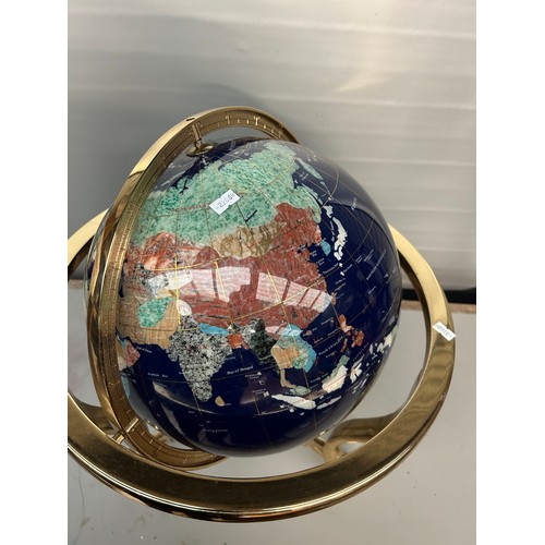 176 - Stunning Gemstone Globe on Brass Stand With Compass Standing 20 Inches