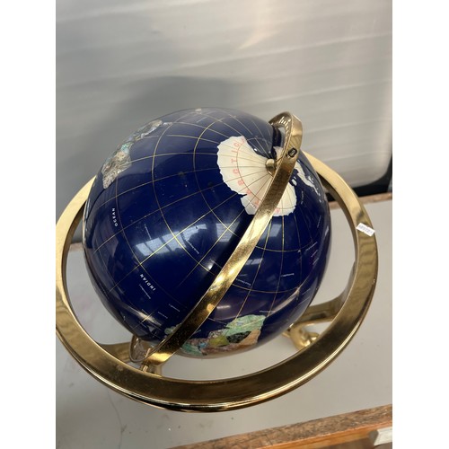 176 - Stunning Gemstone Globe on Brass Stand With Compass Standing 20 Inches