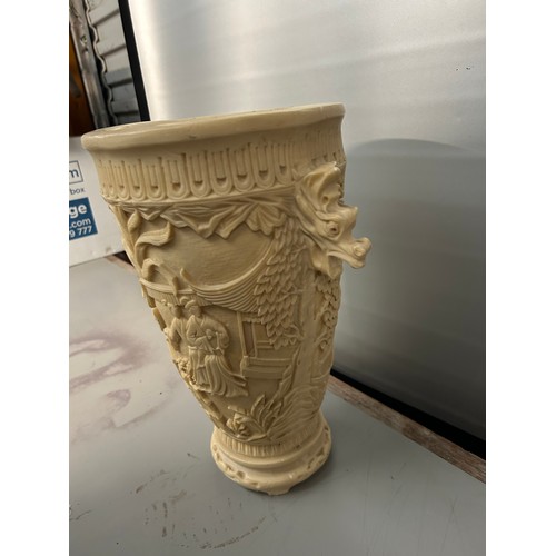 177 - Oriental Scene Vase, Resin Standing 13 Inches