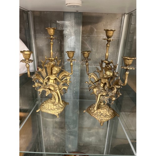 597 - Pair Of Brass Candelabra's Standing 11