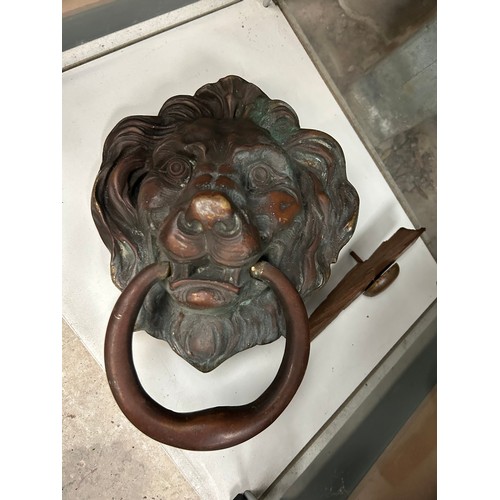 603 - Large Bronze? Lions Head Door Knocker 11”x 8”.