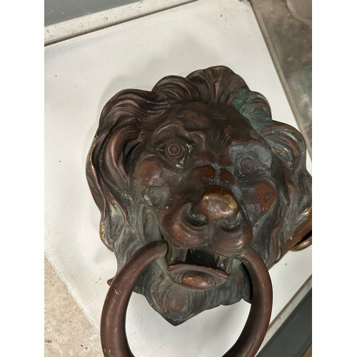 603 - Large Bronze? Lions Head Door Knocker 11”x 8”.