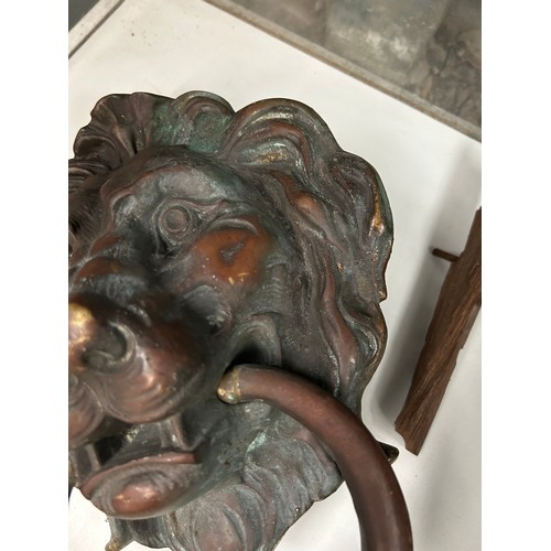 603 - Large Bronze? Lions Head Door Knocker 11”x 8”.