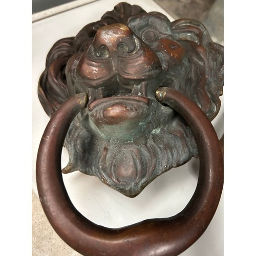 603 - Large Bronze? Lions Head Door Knocker 11”x 8”.