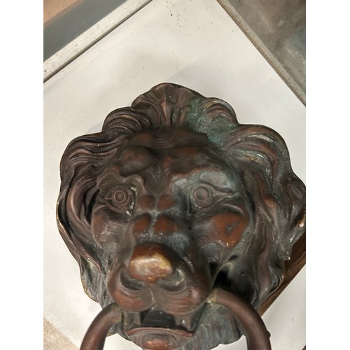 603 - Large Bronze? Lions Head Door Knocker 11”x 8”.