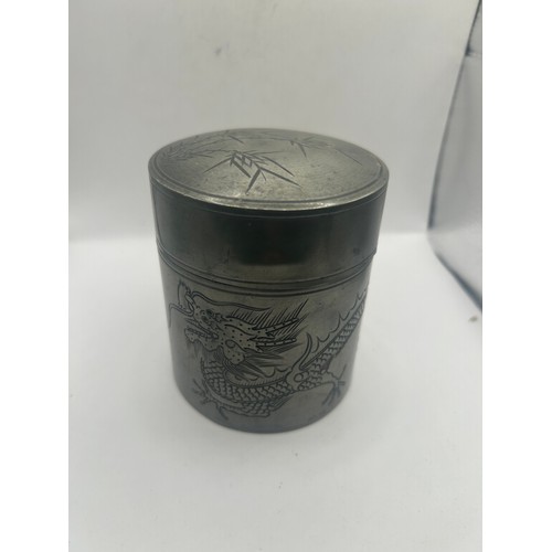 649 - Kuthing Swatow Pewter Displaying a Dragon Container