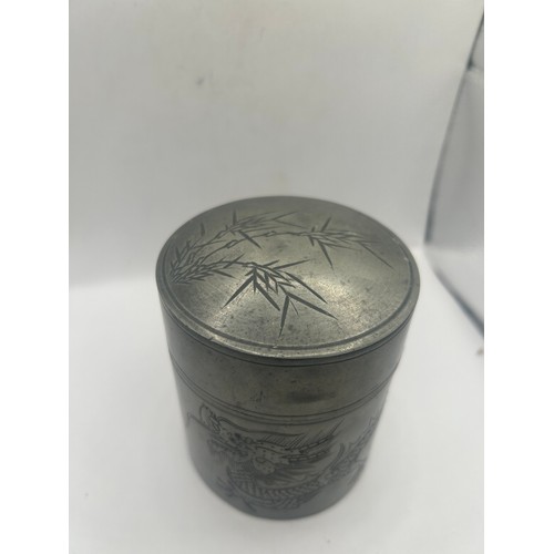 649 - Kuthing Swatow Pewter Displaying a Dragon Container