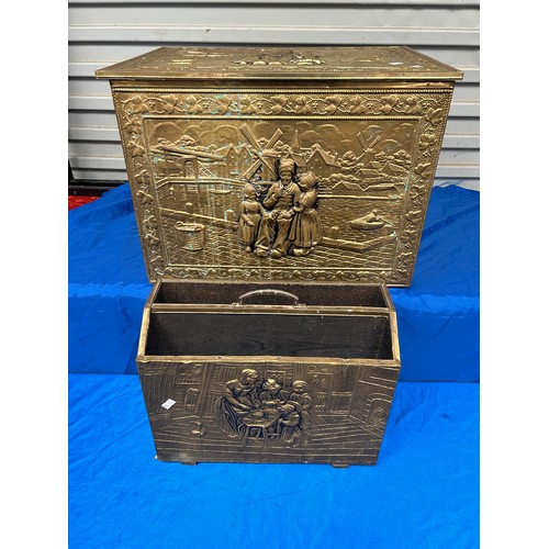 14 - Brass Coal Box and Newspaper Rack, Box Measuring 20 x 14”