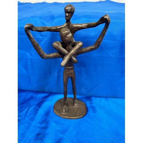 50 - Bronze Modernist Sculpture Man and Boy 10” Standing