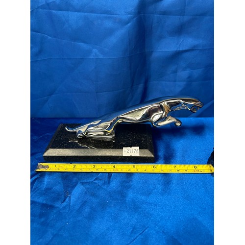 76 - Chrome Jaguar Car Mascot On Marble Base