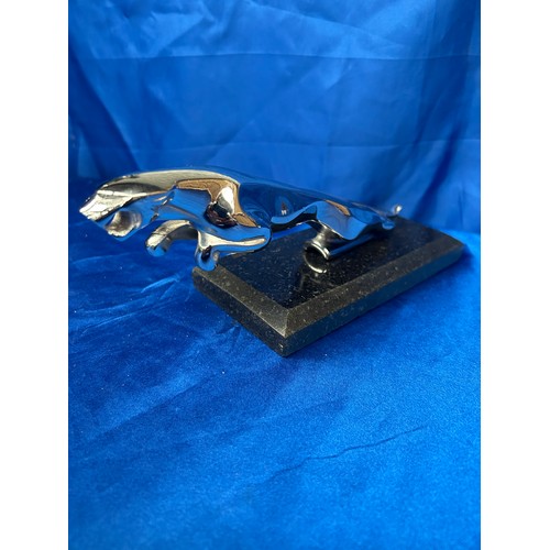 76 - Chrome Jaguar Car Mascot On Marble Base