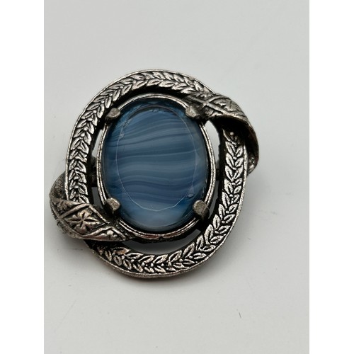 127 - Lovely Vintage Miracle Brooch With Polished Blue Stone.