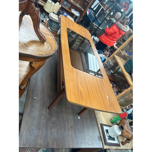 4 - 1960’s Schreiber Teak Coffee Table With Glass Top 54 x 19 x 17”